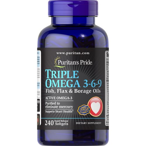 Puritan's Pride Triple Omega 3-6-9 Fish, Flax & Borage Oils, Supports Heart Health and Healthy Joints, 240 ct