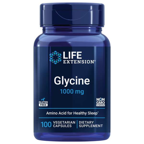 Life Extension Glycine, 1000 mg, Amino Acid That Promotes Healthy Sleep, Gluten-Free, Non-GMO, Vegetarian, 100 Capsules