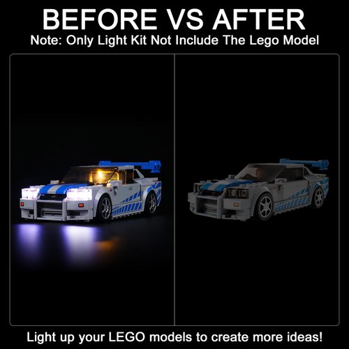 Upgraded Light Kit Compatible with Lego Speed Champions 2 Fast 2 Furious Nissan Skyline GT-R (R34) Race Car Toy Model Building Kit, Compatible with Lego 76917 (Model Not Included)