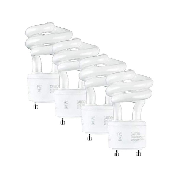 SLEEKLIGHTING - 13Watt GU24 Base 2 Prong Light Bulbs- UL approved-13w 120v 60hz Light Bulb- Mini Twist Lock Spiral -Self Ballasted CFL Two Pin Florescent Light Bulb- 3500K Neutral White -4pack-
