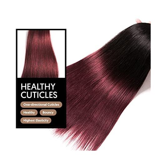 8A Brazilian Virgin Hair 99j Burgundy Straight Hair Weaves Bundle Free Part Red Wine Color 100% Unprocessed Human Hair Weft Weaves (20 INCH)…… B0BWXMLRM9