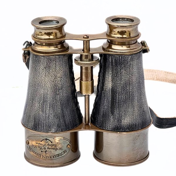 Antique Marine Victorian Binoculars Handmade Buffed Leather Cover Belt, 6 inches, Brass