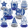 8Pcs Blue 80th Birthday Decorations Navy Blue Silver Happy 80th Birthday Table Honeycomb Centerpieces for Table Decor 80th Birthday Table Topper for Men Women 80th Birthday Anniversary Party Supplies