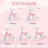 YGJT 5 in 1 Tricycle for Toddlers 1-3, Toddler Balance Bike with Parent Steering Push Handle and Removable Pedal, Kids Trike Baby Toys for 1 2 3 Year Old Boys Girls, Birthday Gifts(Pink)