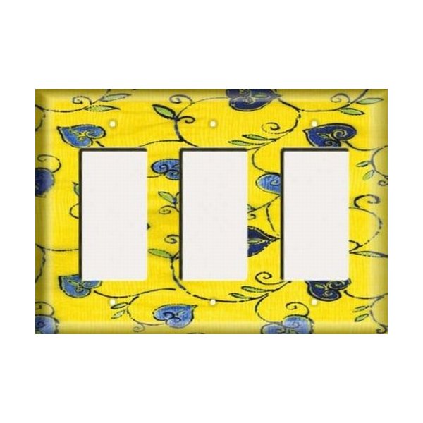 SnazzySwitch Decorative Light Switch Cover Plate - Blue Leaves - Triple Rocker (Three Decora) Switch Or Outlet