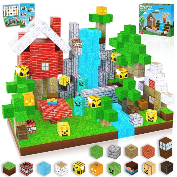 Magnetic Blocks-100PCS Magnetic Building Blocks, Magnetic Tiles Kids Build Mine Magnet World Set Magnets Cubes 2024 Upgraded STEM Game Toys, Christmas Birthday Gifts for Boys & Girls Ages 3+