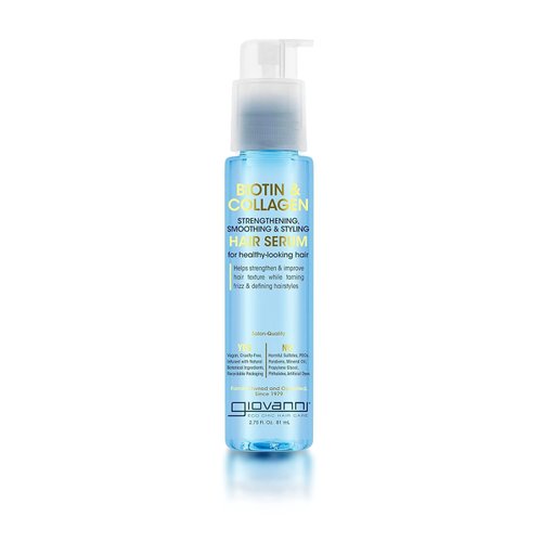 GIOVANNI Biotin & Collagen Hair Serum - Hair Strengthening, Smoothing & Styling, Vegan, Cruelty-Free, Infused with Natural Botanical Ingredients, Salon-Quality, For Healthy-Looking Hair - 2.75 Oz