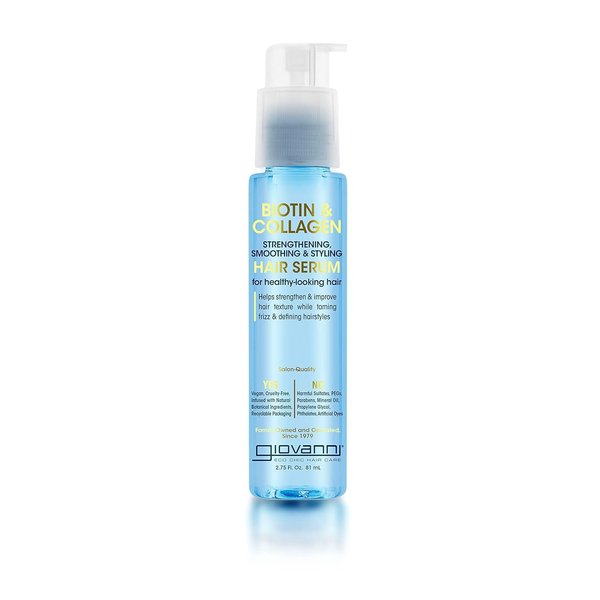 GIOVANNI Biotin & Collagen Hair Serum - Hair Strengthening, Smoothing & Styling, Vegan, Cruelty-Free, Infused with Natural Botanical Ingredients, Salon-Quality, For Healthy-Looking Hair - 2.75 Oz