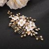 Teyglen Flower Leaf Wedding Hair Comb Gold Silver Leaf Rhinestone Hair Pieces Bridal Crystal Hair Comb Handmade Flower Headpieces Hair Accessories for Women Bride Girls (Gold)