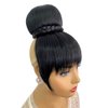 VAVANGA Hair Bun and Bang Set 2PCS, Synthetic Quick Bun N Bang Clip in China Bang Hair Clip on Hair Piece Bun with Bangs for Black Women(#1B, J072)