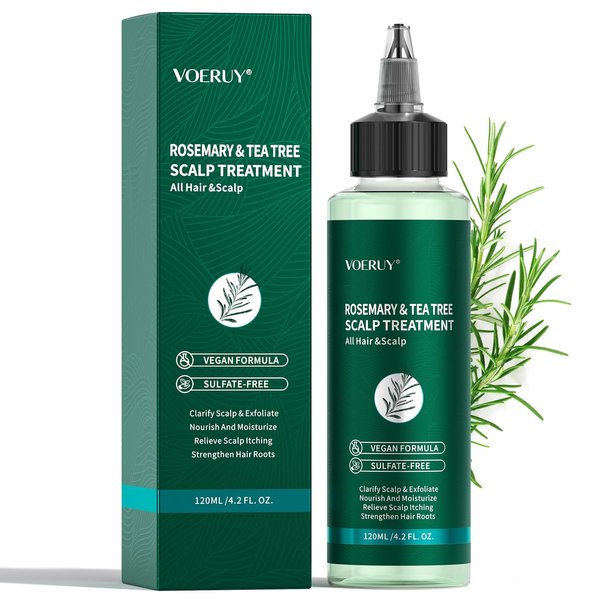 VOERUY Scalp Treatment, Rosemary Refreshing Scalp Treatment with Tea Tree, Clarifying Build Up & Purifying, Leave-In Scalp Detox for Dry Itchy Scalp,Vegan & Cruelty-Free,120ML