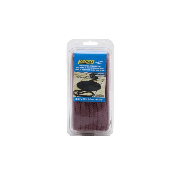 Seachoice Double-Braid Nylon Dock Line w/Eye Splice, Pre-Shrunk, Heat Stabilized, 3/8 in. X 20 Ft., Burgundy