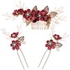 Bridal Hair Combs, Wedding Hair Comb Set Crystal Flower Hair Clips Bride Bridesmaid Hair Sides Comb Rhinestone Barrettes, Pearl Flower Hair Pins Hair Accessories for Women Girls (Wine Red)