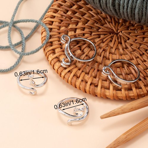HINZIC 4Pcs Knitting Crochet Ring, Adjustable Crochet Tension Ring for Crocheting Finger Crochet Ring Accessories, Cat Yarn Guide Ring Knitting Crochet Accessories Crafts Cat Ears Ring