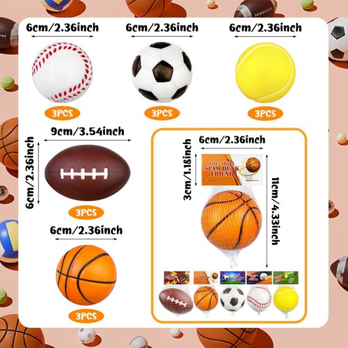 15 Set Foam Bouncy Sports Balls Party Favors Goodie Bag Stuffers Gift Card Football Tennis Basketball Soccer and Baseball Bouncy Balls Party Favors for Goodie Bag Fillers and School Rewards