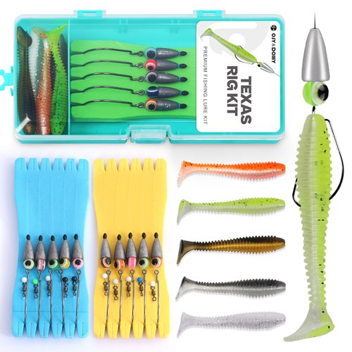 Texas Rig Kit 10 PCs 3/16oz with Paddle Tail Swimbaits and Reusable Bait Rig Keeper Case, Quick-Fishing Bass Fishing Lures Kit