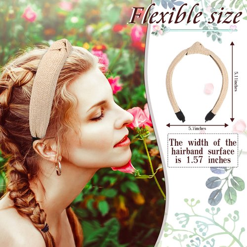 3 Pieces Straw Knotted Headbands for Women Summer Beach Rattan Knot Headband Bohemian Wide Headbands Twist Knot Wide Hairbands Woven Headwear for Girls Women Raffia Headwear Holiday Hair Styling