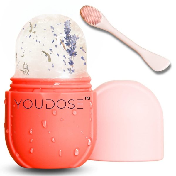 Ice Roller for Face and Silicone Facial Cleansing Brush Set of 2-Ice Mould for Face & Eye Puffiness Relief