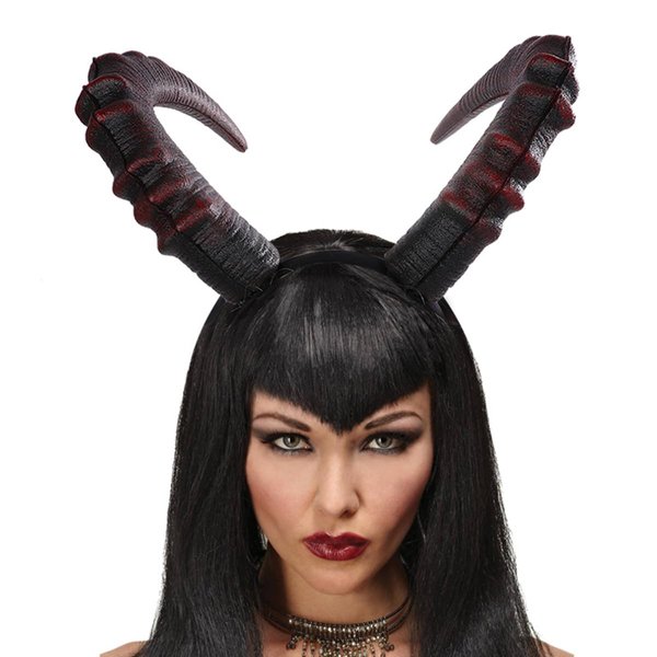 Satisyo Gothic Black Horn Halloween Costume for Men Women Ram Sheep Horn Headhand Hoop Cosplay Devil Horn Headwear Hair Band (Black&Red Demon Horn, Headband Wear)
