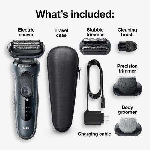 Braun Series 6 6046cs Electric Razor for Men, Wet & Dry, Electric Razor, Rechargeable, Cordless Foil Shaver with Charging Stand, Travel Case and Precision Trimmer, Black