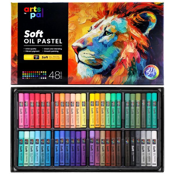 Artspal Soft Oil Pastels Set of 48 Vibrant Colors, Smooth and Soft Oil Pastel Crayons for Artists, Beginners, Teachers, Students, Great Blending and Layering for Art Supplies, Art Painting, Drawing