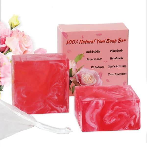 Yoni Soap Bars For Women Vaginal Wash, 2 Packs 100% Handmade Natural Organic V Cleansing Bar Feminine Wash Vaginial Deodorants, Ph Balance for Women Vaginal Care Soap with Bubble Net 3.53 oz