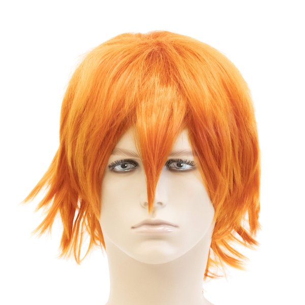 Onedor 12 Inch Short Straight Men Hair Wig Colored Cosplay Wig Heat Friendly Party Costume Unisex Wig (Orange)