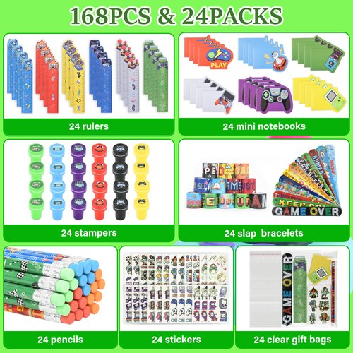 Ulema 168Pcs Video Game Party Favors Video Gamer Birthday Supplies Team Gift Video game Pencils Stampers Pinata Goody Stuffer Teen Girl Boy Classroom games Rewards School Office Supplies
