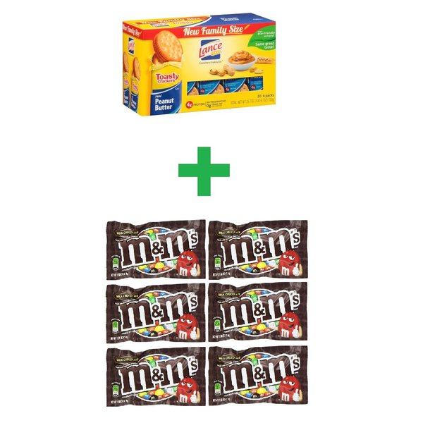 Lance Toasty Real Peanut Butter Sandwich Crackers Family Pack 20 CT (Pack of 4) + (M&M milk chocolate 6ct /1.69oz)