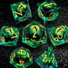 HAOMEJA DND Resin Dice Beholder's Dragon Eye Dice Liquid Core Dice Set with Gift Dragon Eye Bag, Sharp Edges Dice Set 7 PCS Apply to Dungeons and Dragons Dice D20 D12 D10 D100 D8 D6 D4 (Eye Green)