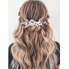 GORAIS Flower Bride Wedding Hair Vine Silver Pearl Bridal Headpiece Floral Leaf Hair Piece Hair Accessories for Women and Girls