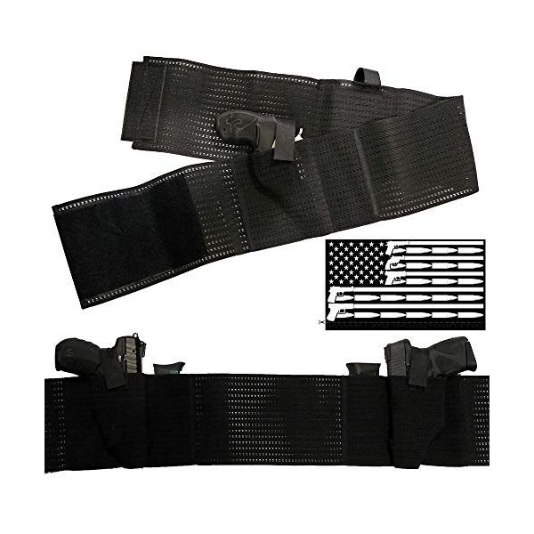 LASERPRO Mesh Belly Band Concealed Carry Dual Holster - Fits Guns/Pistols w/Laser Attached and 2 Magazines + Guns & Bullets Flag Bumper Sticker