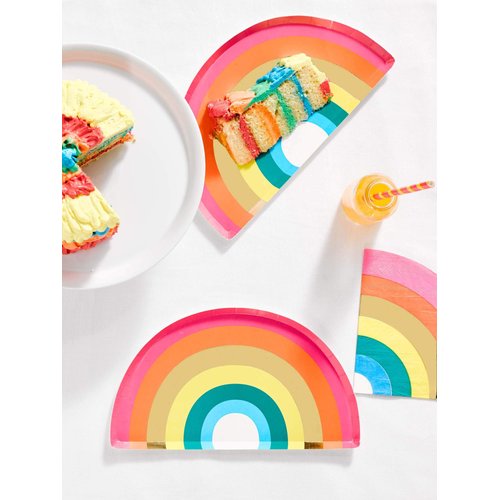 Talking Tables RAIN Happy Birthday Rainbow Shaped Plates Party Decorations, Pack of 12, Width 24cm, 9", Gold Foil and Mixed Colors