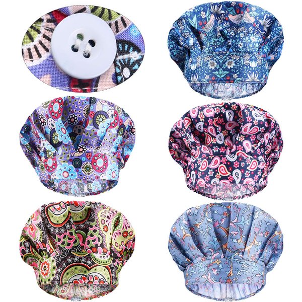 Geyoga 5 Pieces Bouffant Caps with Button and Sweatband, Adjustable Working Hats Nurse Caps for Women Men, 5 Styles (Floral Pattern) Multi Color