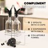 Zeppoli Kitchen Olive Oil Dispenser Bottle Set 5 oz - Stainless Steel Rack 2 Pack - Oil & Vinegar Dispenser Set - 4 Removable Dual Spout, Pouring Funnel - Glass Bottle Set - Cruet, Stainless Steel