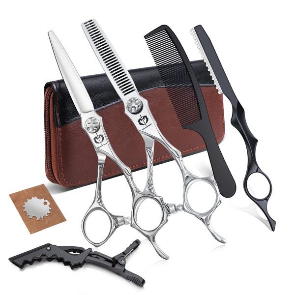 DRAGON RIOT Hair Cutting Scissors Shears Set Silver Professional Hairdressing Scissors Kit for Men Women Pets Home Salon Barber Cutting Kit