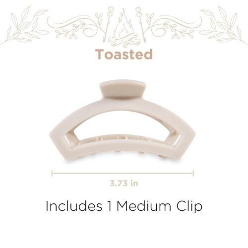 TELETIES - Open Medium Hair Clip - Fall Collection - Hair Claw Clips for Women - Strong Grip, Bendable Teeth, Curved Design - For All Hair Types and Textures - Toasted