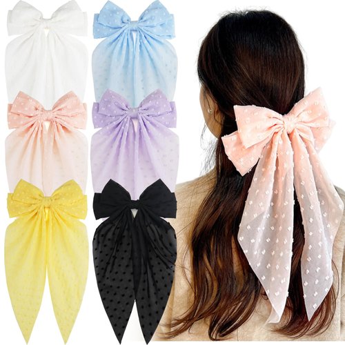 6 Pack Hair Bows for Women Girls Hair Ribbon Bow Hair Clips with Long Tails Vintage Hair Accessories for Women Girls Teens