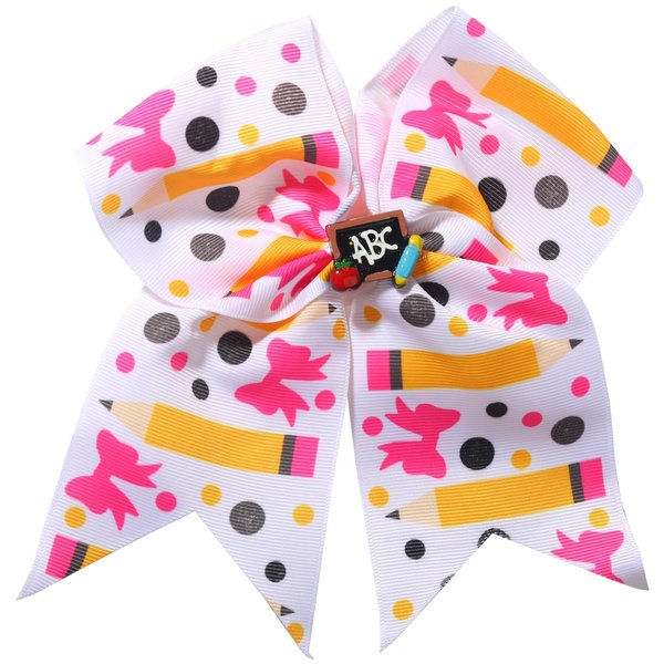 WRBAJIS Pencil Hair Bows Clips Back to School Hair Barrettes Polka Dot Big Bow Hair Accessories for Women Girls First Day of School Welcome Party Favors White Pink Yellow