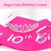 CAVETEE 10th Birthday Crown, 10th Birthday Crown and Sash for Girls Happy Birthday Decorations for Birthday Gifts