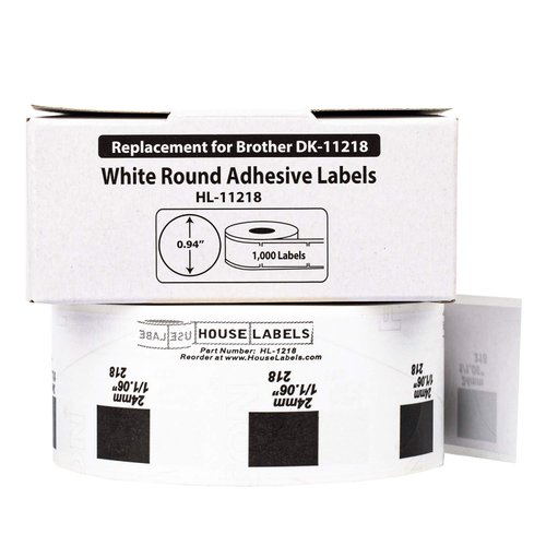HOUSELABELS Compatible with DK-1218 Replacement Roll for Brother QL Label Printers; 1,000 Round Labels; 1" (25.4mm) Diameter with 2 Reusable CARTRIDGES - 1 Roll