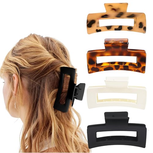 4 Pack Square Claw Clips, Hair Claw Clips for Women Girls, 3.5" Medium Non-slip Hair Clips, Rectangular Claw Hair Clips,Rectangular Jaw Clips Hair Clips Gifts for Women Girls