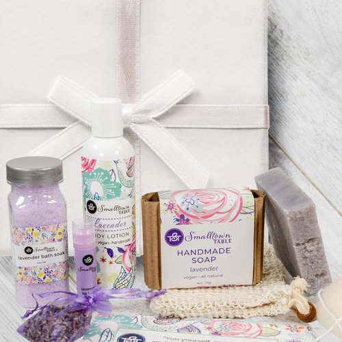 Relaxing Lavender Spa Box for Her - Self Care Relaxation Gifts, Spa Kit, Handmade Soap, Body Butter, Bath Salt Soak, Organic Gifts for Women