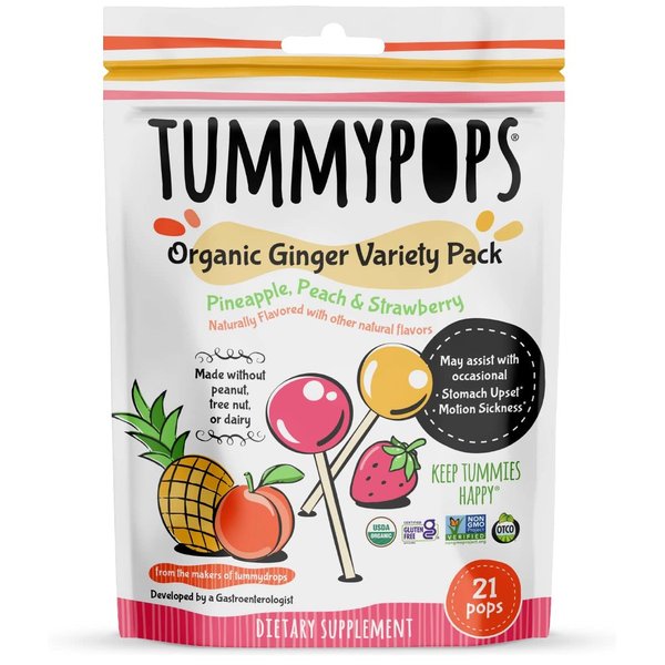 USDA Organic Tummypops Ginger Variety Pack (Pineapple, Peach, & Strawberry)