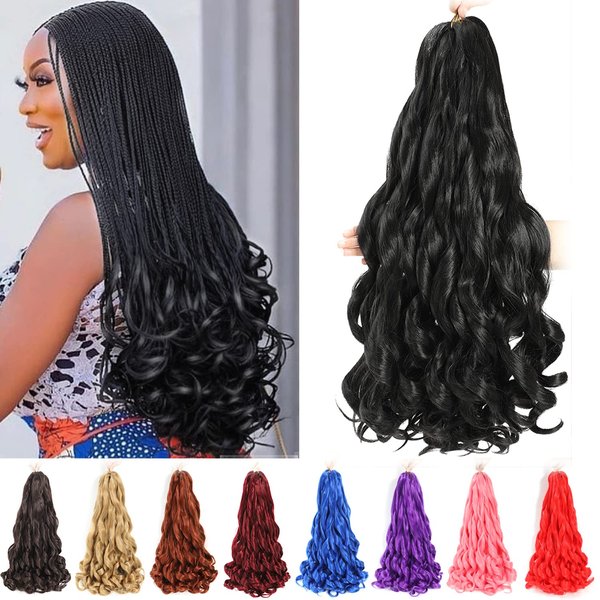 French Curly Braiding Hair 24 Inch 8 Packs - Pre Stretched Bouncy Braiding Hair- Loose Wavy Braiding Hair Synthetic Hair Extensions for Black Women (24 inch 8 packs, 1B)