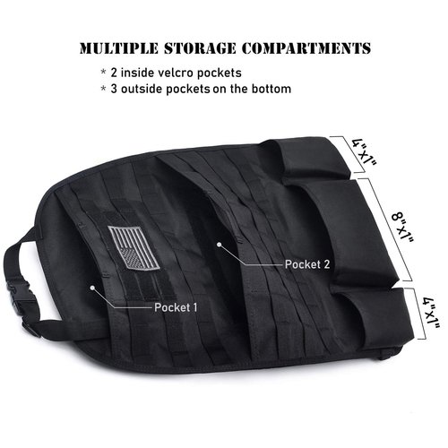 Tacticool Car Seat Back Organizer - Upgraded Tactical Molle Vehicle Panel Universal Fit Car Seat Cover Protector with Extra USA Flag Patch (Black)