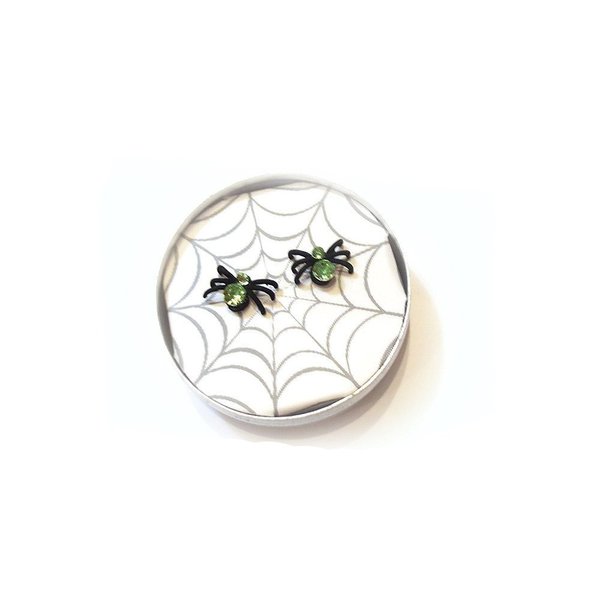 Twos Company Black Widow Crystal Spider Earrings, Black and Green