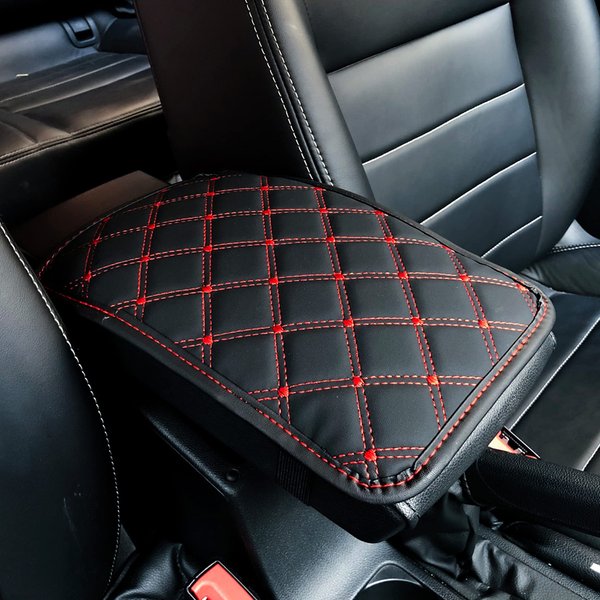Cotree Car Armrest Cover for Vehicle SUV Truck Car,Universal Arm Rest Covering Car,PU Leather Auto Center Console Cover,Water Proof Console Cushion Seat Box Cover,Interior Car Accessories (Black&Red)