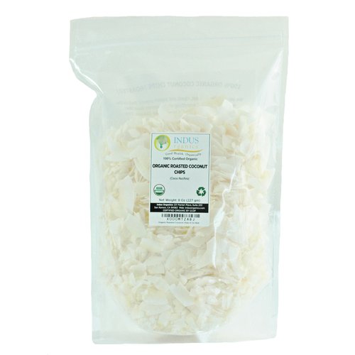 Indus Organics Dried Coconut Chips/shreds, Roasted, 8 Oz (X3 of Bags), Premium Grade, No Added Sugar, Freshly Packed