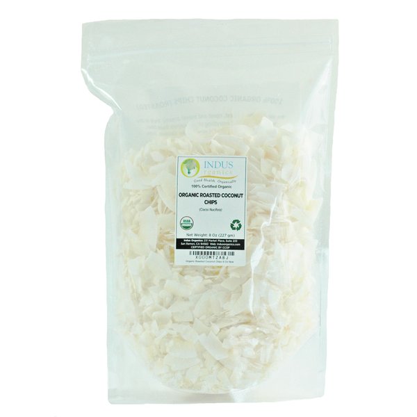 Indus Organics Dried Coconut Chips/shreds, Roasted, 8 Oz (X3 of Bags), Premium Grade, No Added Sugar, Freshly Packed